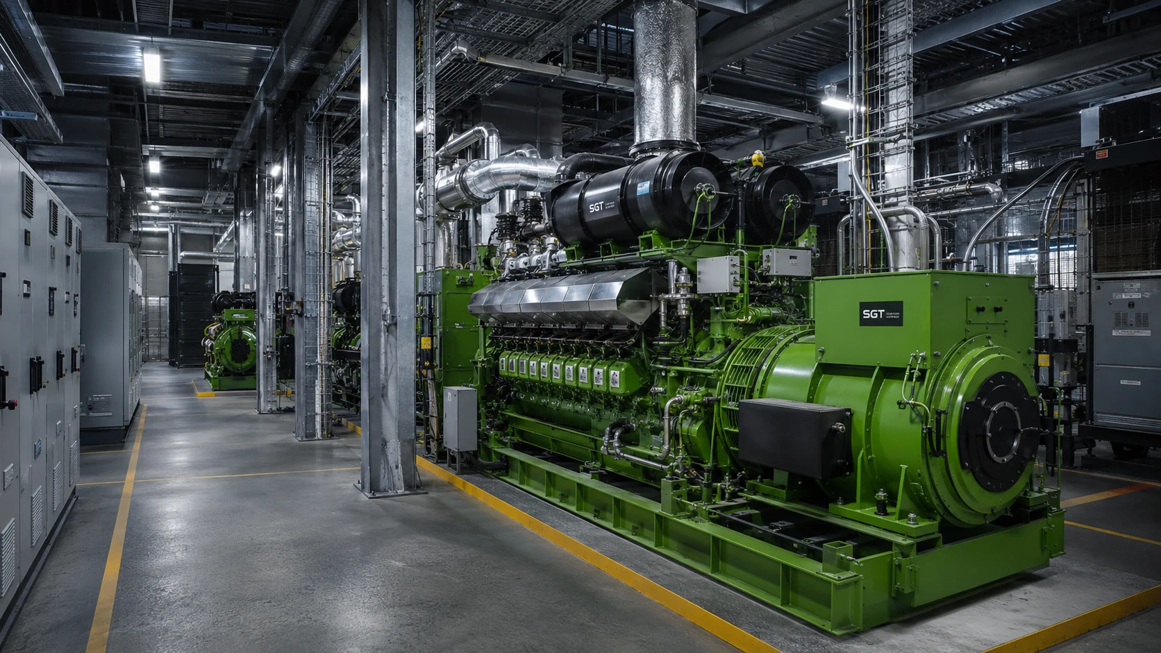 Gas engine cogeneration plant machine hall